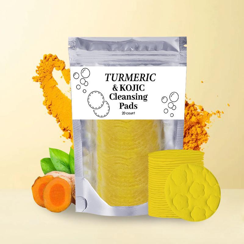 Turmeric & Kojic Acid Face Cleansing Pads, 60pcs Turmeric Brightening Exfoliating Cleansing Pads for Acne-prone Skin & Makeup Removal for Face & Body Women & Men