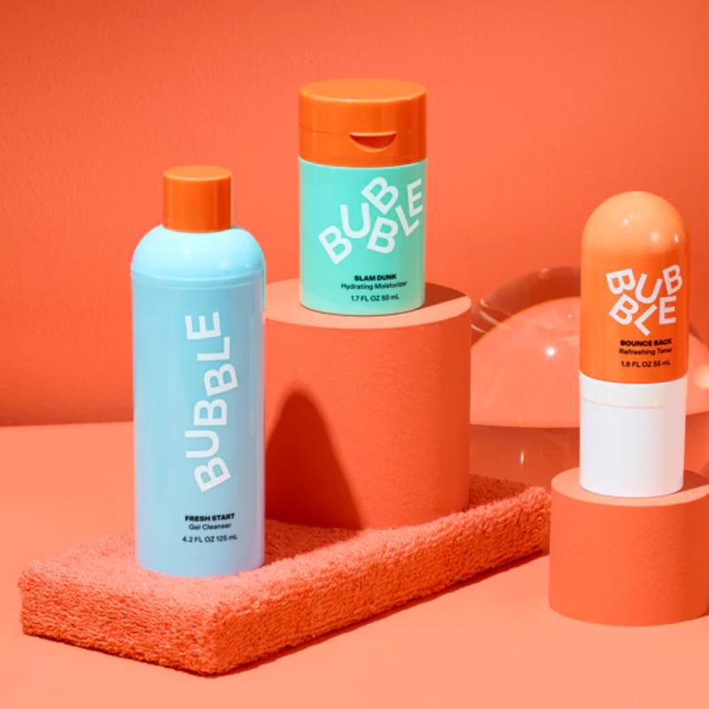 Bubble Skincare 3-Step Hydrating Routine Bundle for Normal to Dry Skin - 50ml Fresh Start Gel Cleanser, 55ml Bounce Back Toner, 50ml Slam Dunk Hydrating Moisturizer