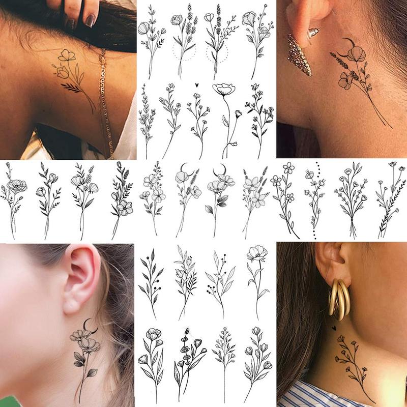 Flower & Plant Pattern Temporary Tattoo Sticker, 15pcs Creative Fake Tattoo Sticker, Body Art Sticker for Women & Men