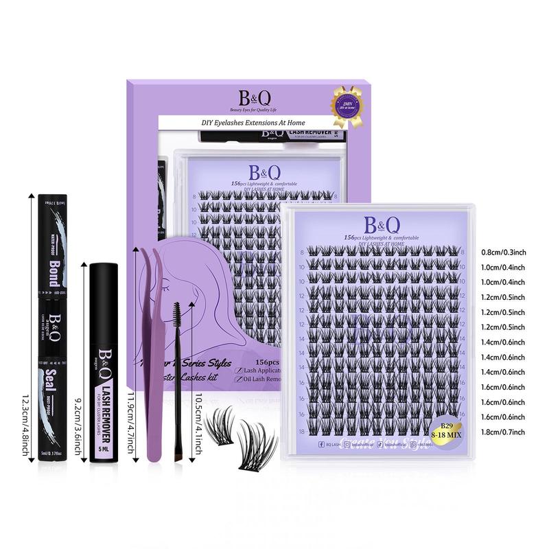 DIY Makeup Lash Extension Kit, Cluster Eyelash Extension Cosmetic Kit, Individual Lashes Kit for Eyelashes Extensions, Cluster Lashes with Lash Bond and Seal, Lash Glue Remover and Lash Applicator