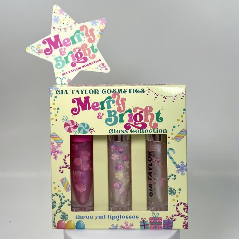 MERRY & BRIGHT 3pc Gloss Set   3 Holiday Christmas Candy Sugar Shop Themed Lipgloss    Marshmallow Lipgloss   Cranberry Lipgloss   Candy Cane Lipgloss   vegan cruelty-free smooth moisturizing non-sticky lipgloss. lipbundles