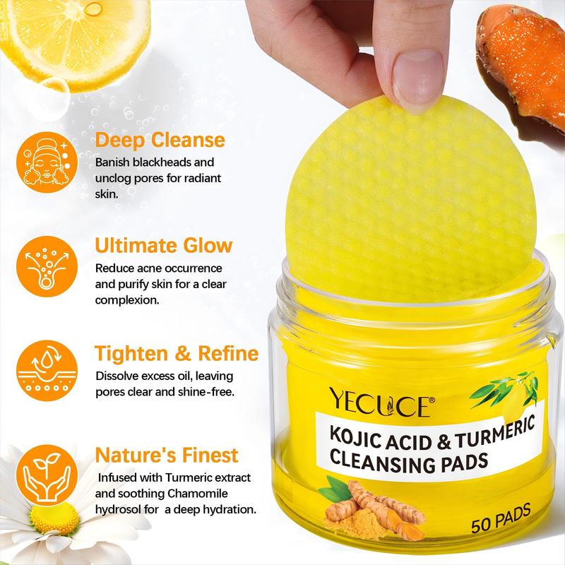 YECUCE Kojic Acid & Turmeric Cleansing Pads - Pack of 50 Makeup Makeup Remover Cosmetic