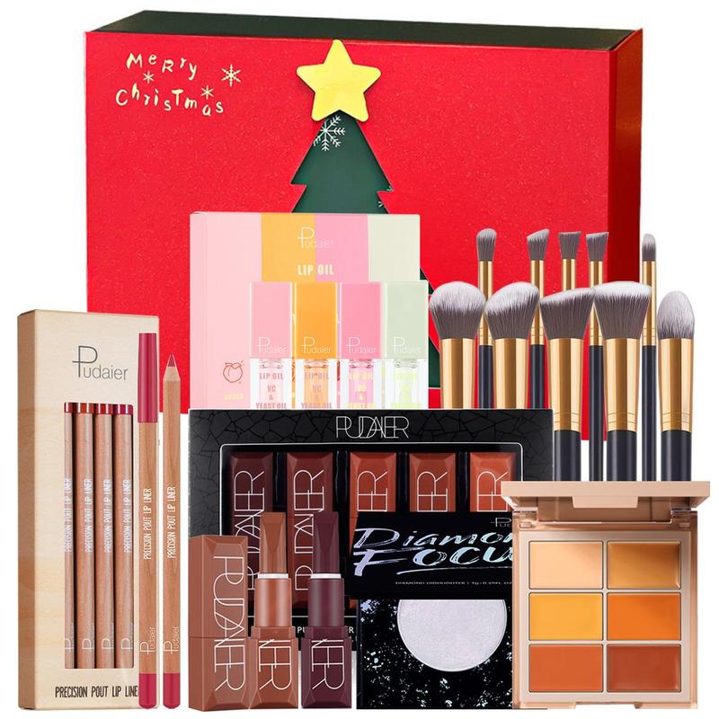 Makeup Set, 1 Set Matte Lipstick & Lip Liner & Lip Oil & Contour Palette & Highlighter Powder & Brush Set, Makeup Accessories