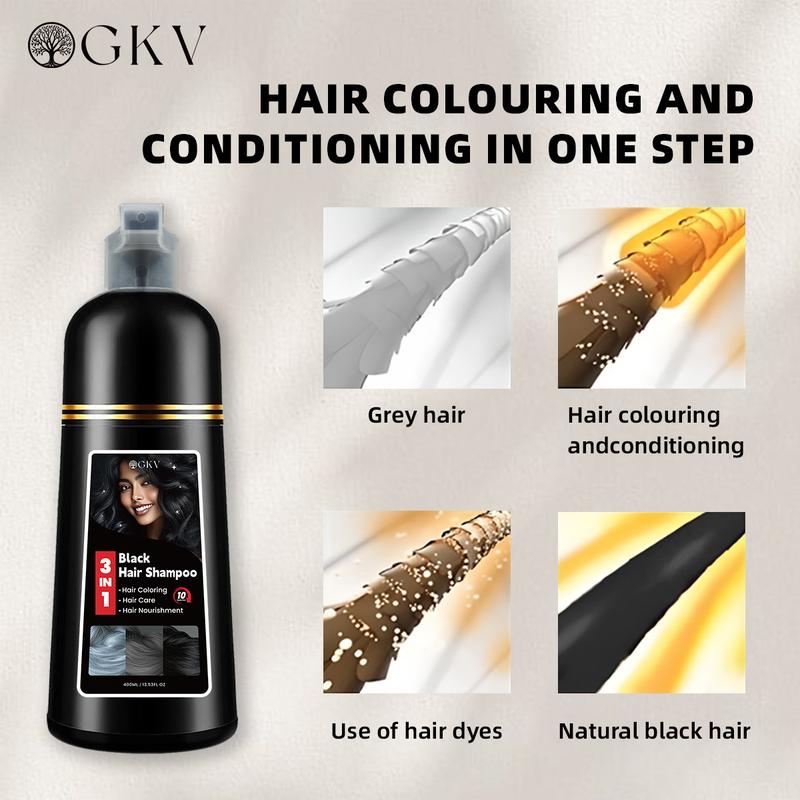 GKV 3 in 1 Hair Dye Shampoo - Various colors available,Herbal Ingredients Natural Shampoo, Natural Haircoloring, Plant Haircare, black hairdye