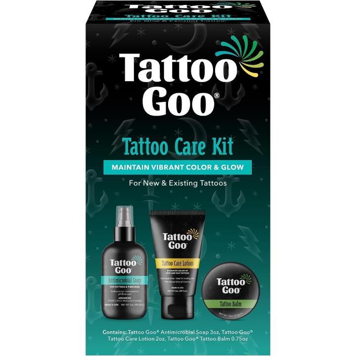 Tattoo Goo Aftercare Kit Includes Antimicrobial Soap, Balm, and Lotion, Tattoo Care for Color Enhancement  Quick Healing - Vegan, Cruelty-Free, Petroleum-Free (3 Piece Set)