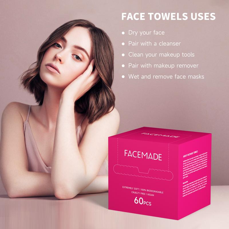 FACEMADE Disposable Face Towels XXL, USDA Certified 100% Biobased Face Towelettes, Ultra Soft Makeup Remover Dry Wipes, Disposable Facial Washcloth, Rose