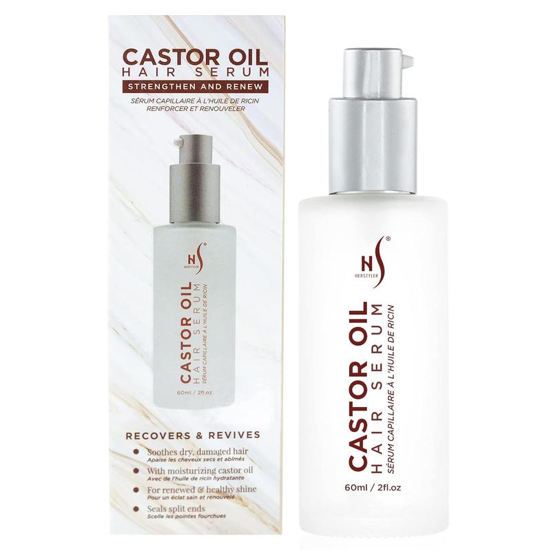 HerStyler Castor Oil Hair Serum for Hair Growth - Vitamin E -  Hair Growth Serum - Heat Protectant - Serum for Silky Moisturizing Haircare