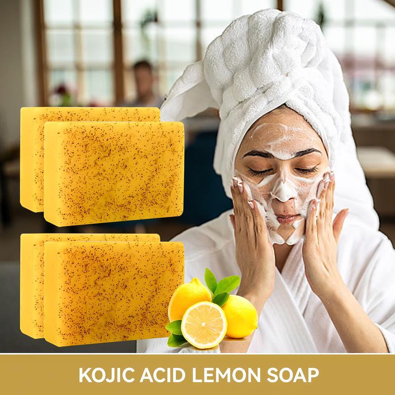 Turmeric & Kojic Acid Brightening Soap, Kojic Acid Soap, Soap Body Care Body Wash Lemon Flawless Organic Skin Care Cleansing Skin Repair Comfort  with Soap Saver Bags Cleanser