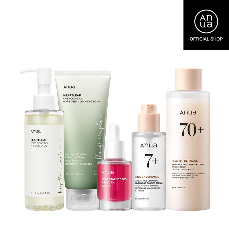 [Anua Official Shop] Glow AtoZ set ｜Skincare with Double Cleansing, Rice Line, and TXA serum｜Rice water Bright, Discoloration serum, Korean skincare