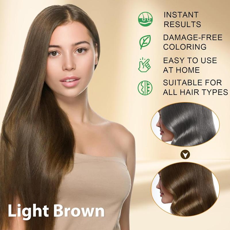 3-in-1 Hair Dye Shampoo Light Brown, Argan Oil Hair Color Shampoo for Gray Hair, Brown Instant Dye Shampoo for Women & Men, Natural Plant Hair Dye Kit Colors Hair in Minutes, Long-Lasting, Easy to Use Haircare