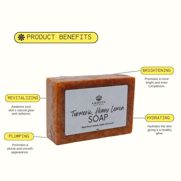 Lemon, Turmeric and Honey Skin Soap Sensitive Skin Hydrating All Skin Types Oil Control Body Care Body Wash Cleansing Daily Gentle Skin Care Skin Repair Comfort Cleanser Moisture Moisturize Moisturizer brightning curcuma