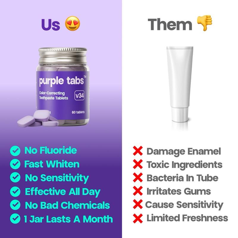 Purple Tabs Color-Correcting Toothpaste Tablets Oral Hygiene Teeth-Whitening Chewable Fresh Breath Radiant Nobs Brightening Cleansing Brighten Brush