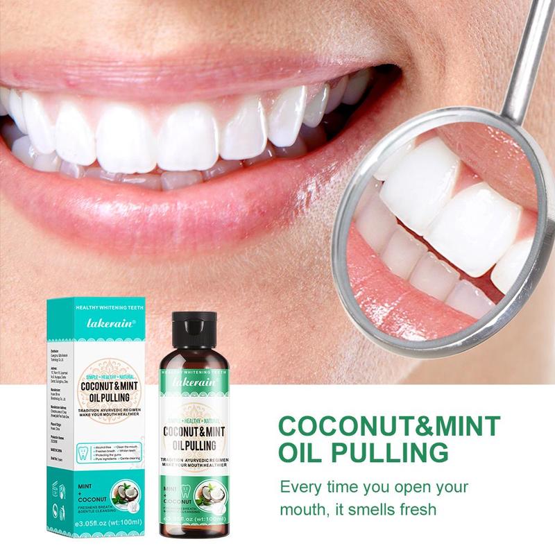 60 100ml Coconut Oil Pumping Mouthwash, Coconut & Mint Flavor Pulling Oil, Oral Care Mouthwash,  Teeth Cleaning,  Fresh Breath Mouthwash for Daily Use