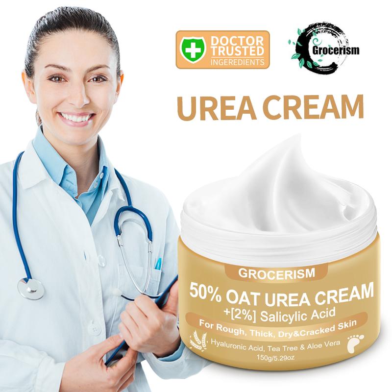 Grocerism 50% Urea Foot & Hand Cream with Oat Extract | Ultimate Hydration & Callus Removal for All Skin Types – Perfect for Cracked Heels & Hands, 5.29 oz