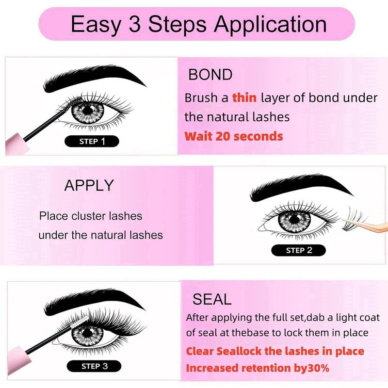 Summer Natural Look Lash Clusters Extensions Set, Fluffy False Eyelashes & Eyelash Tweezers & Eyelash Glue & Lash Remover, Doll Eye Lash Clusters, Professional Makeup Accessories for Women Back To School Lashes Extension Kit, Makeup Set