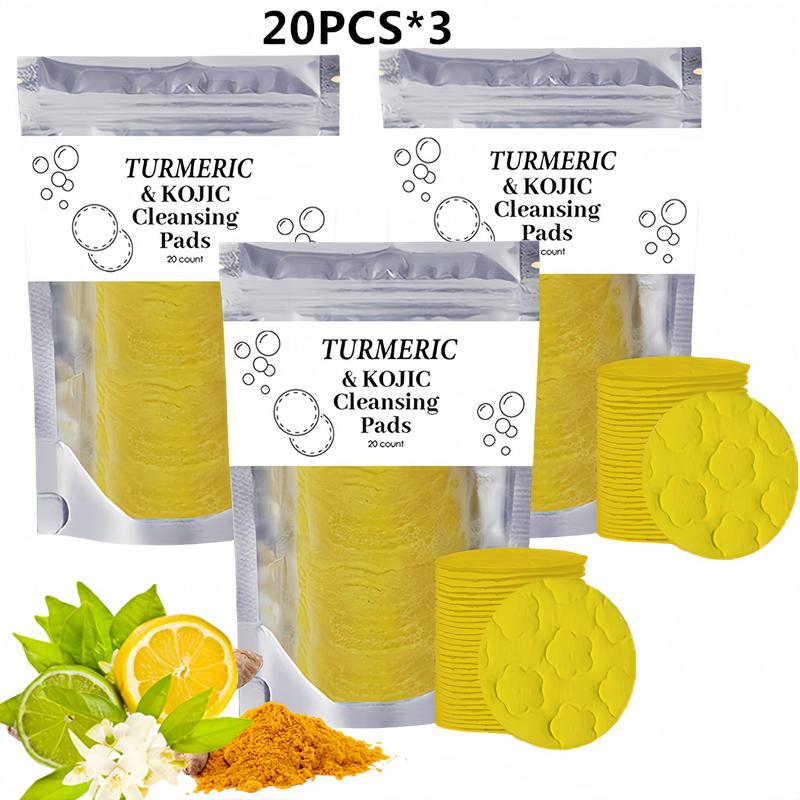 Turmeric & Kojic Acid Face Cleansing Pads, 60pcs Turmeric Brightening Exfoliating Cleansing Pads for Acne-prone Skin & Makeup Removal for Face & Body Women & Men