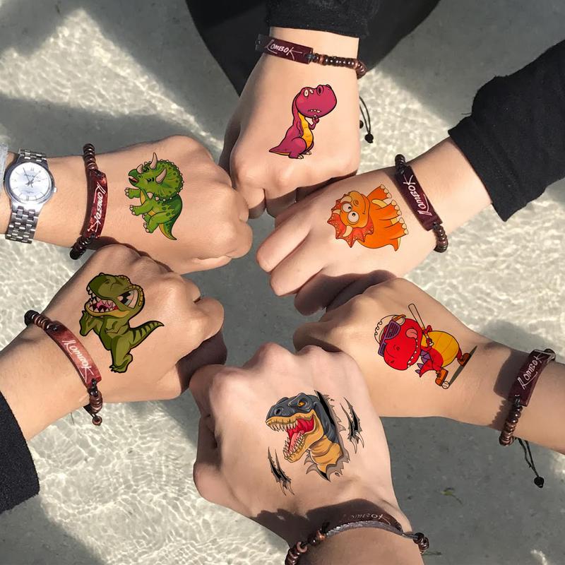 Cartoon Dinosaur Pattern Temporary Tattoo Sticker, 50pcs set Colorful Fake Tattoo Sticker, Body Art Decoration for Men & Women