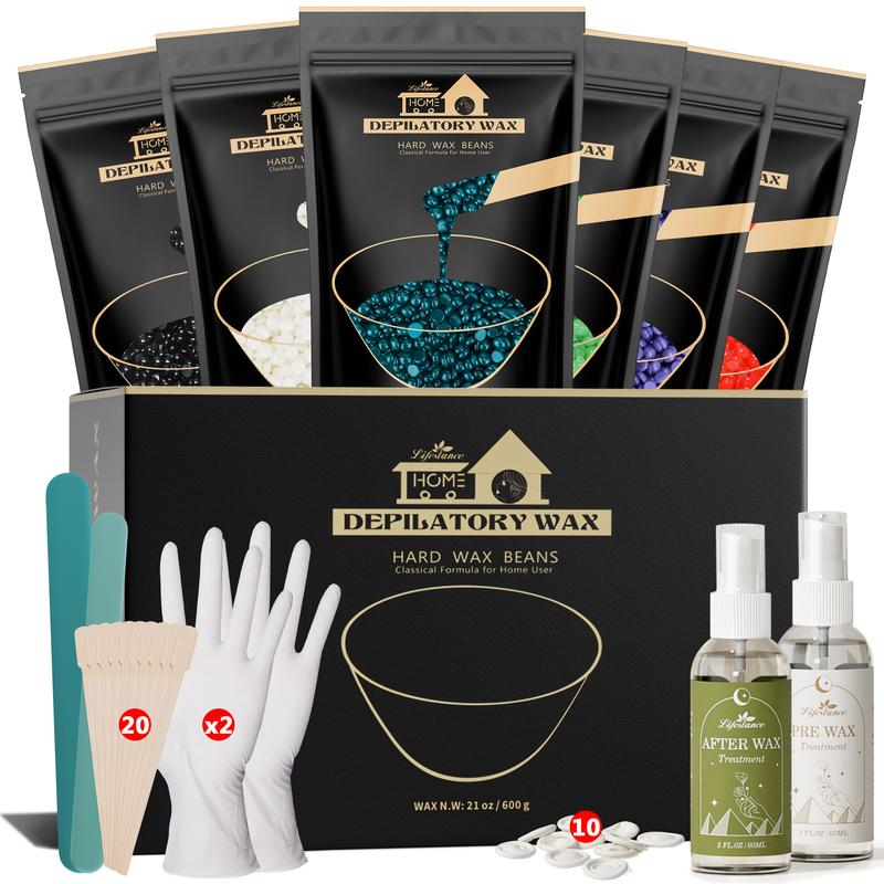 Lifestance Wax Beads Set, 6 Kinds of Waxing Beads, Hard Wax Beans with 44 Items, Perfect for Any Wax Warmers, Wax Beads for Hair Removal for Full Body Bikini Armpit Underarm Eyebrow Face Leg Body Care Cosmetic Comfort Cream