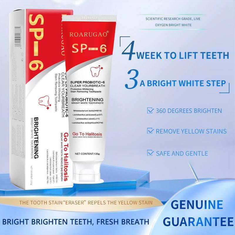 [90% People Choose] SP-6 Toothpaste, Super sp6 brightening Oral probiotic Pasta Dental, sp 6 Bright Toothpaste for Stain Removing, Fresh Breath & Teeth Health