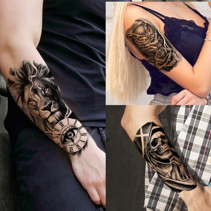 Lion & Skull Pattern Temporary Tattoo Sticker, Self Adhesive Fake Tattoo Sticker, Body Art Decoration for Men & Women, Party Supplies, Tattoo Cardigan