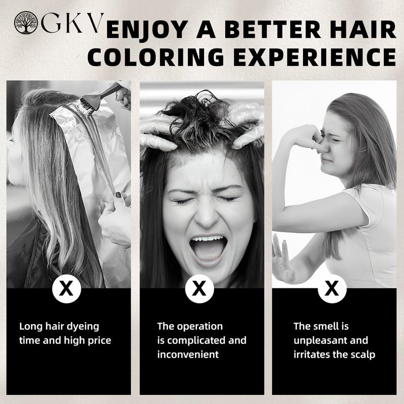 GKV 3 in 1 Hair Dye Shampoo - Various colors available,Herbal Ingredients Natural Shampoo, Natural Haircoloring, Plant Haircare, black hairdye