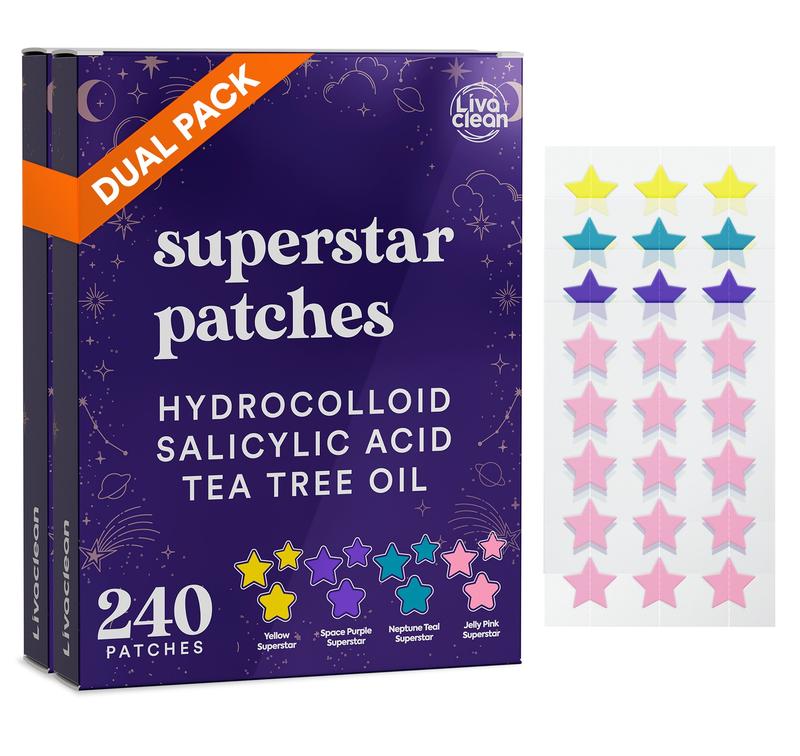 LivaClean 480 CT (2 PK of 240) Superstar Pimple Patches Hydrocolloid w Salicylic Acid & Tea Tree, Star Acne Patches for Face, Star Face Hero Mighty Acne Patches for Face, Blemish & Spot Cover Skincare Zit Daily Gentle