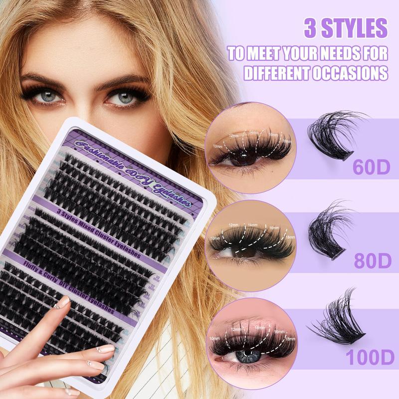 Segmented False Eyelashes Extension Kit, 270pcs box Curling Eye Lash with Lash Glue & Eyelash Brush & Eyelash Tweezers & Lash Remover, Summer Makeup, Christmas Gift