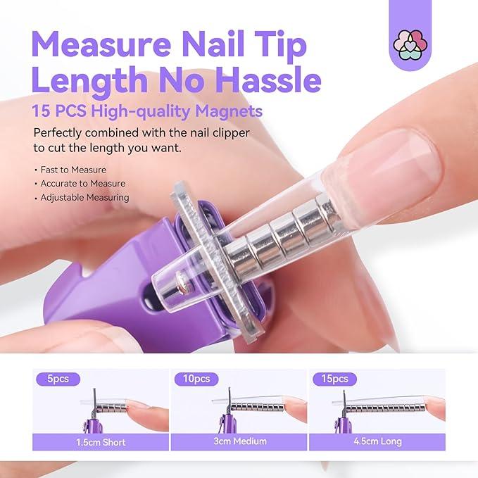 SAVILAND Acrylic Nail Clippers with Magnets: Purple Nail Clipper for Acrylic Nails Cutter with Sizer Magnets 15PCS Sharp Professional Fake Nails Stainless Nail Trimmer Manicure Tool Women Salon Home 3 d