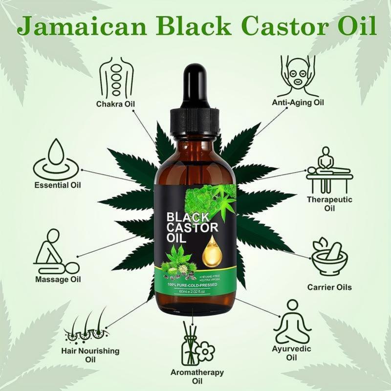 60ml Organic Jamaican Black Castor Oil – Cold Pressed in Glass Bottles for Hair, Skin, Face, Eyelashes, and Eyebrows – Pure Body Massage Oil