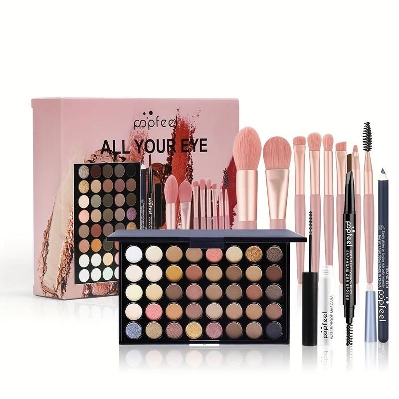 Makeup Brushes & Eye Makeup Set, 12pcs Eyeshadow Palette Eyeliner Mascara Eyebrow Pencil with Brushes, Music Festival Makeup Product, Makeup Kit, Makeup Products, Christmas Gift