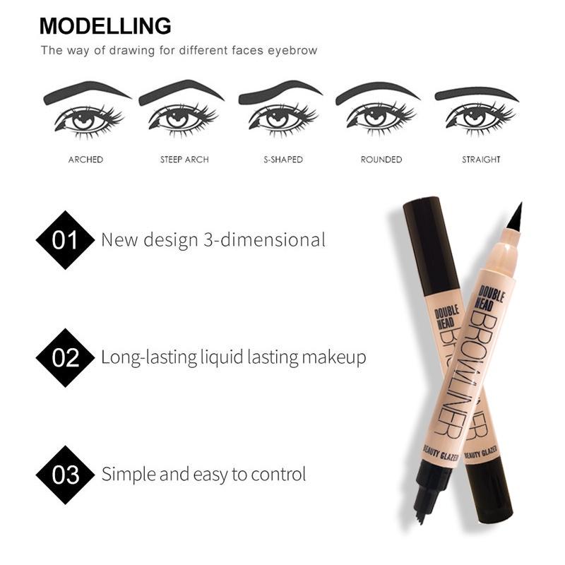 Beauty Glazed 2-in-1 Waterproof Eyebrow Pencil Sweatproof Natural Finish Beginner's Brow Pencil Instant Lift Brow Pencil, Double Sided, Precision, Fine Tip, Shape, Define, Fill in Brows, Contour, Groom, Gentle for Women Eyeliner Cosmetic