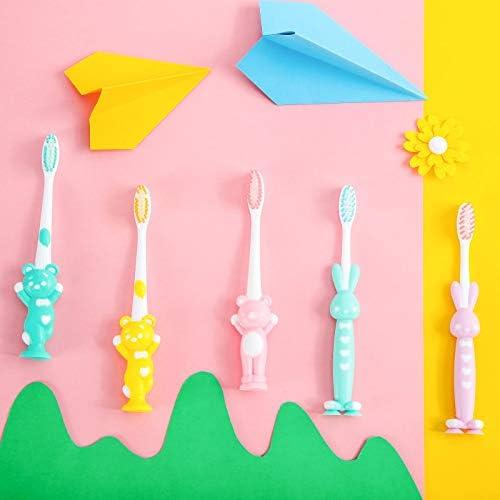 12 Pcs Toddler Toothbrush for Age 2 and Above Kids Children Manual Toothbrush Set Soft Contoured Bristles Boys and Girls Cute Colorful Toothbrush with Suction Cup for Storage