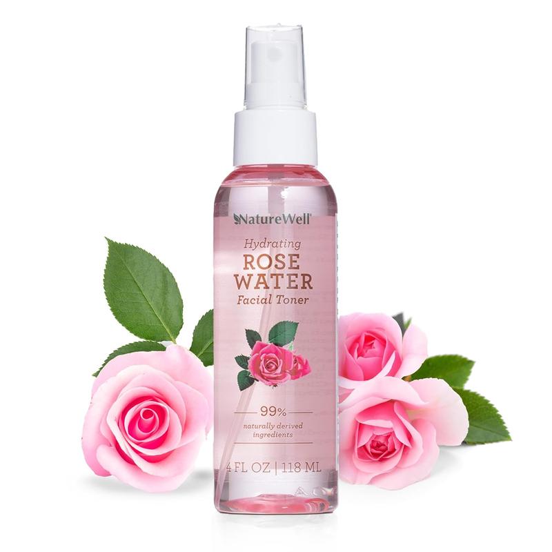 NATUREWELL Rose Water Hydrating Facial Toner Mist for Dewy & Radiant Skin, 100% Vegan, Refreshing, Conditioning, Soothing, Redness Reducing, Perfect for Travel, 4 Fl Oz