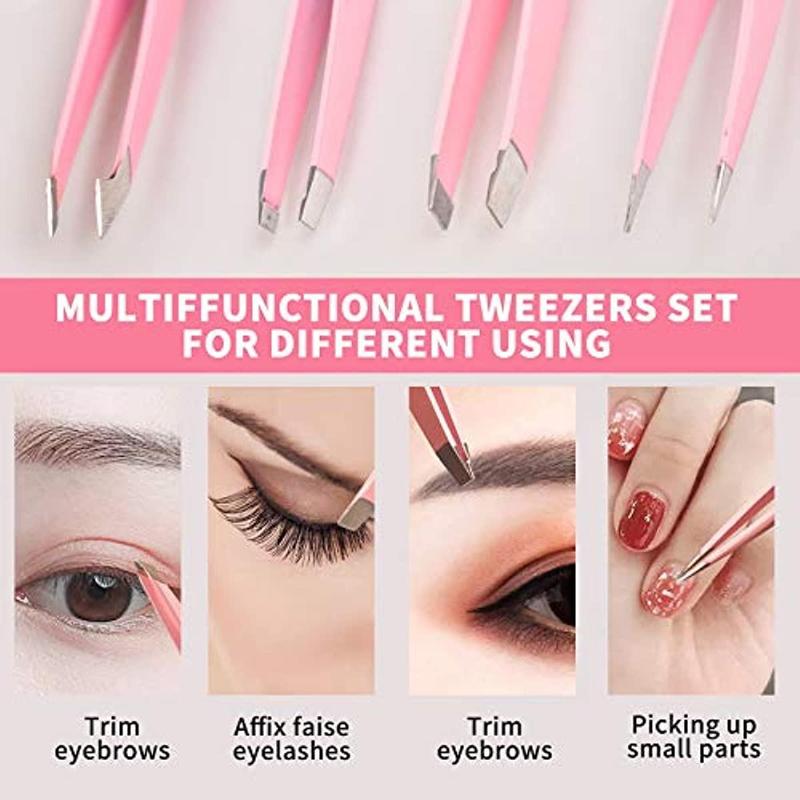 Comfort Stainless Steel Eyebrow Tweezers with Box, 4 Counts Tweezers for Eyebrows, Facial Hair, Ingrown Hair & Blackhead Cleaning, Trending Products, Summer Gift, Christmas Gift