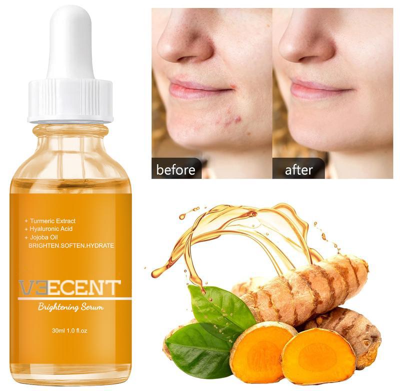 Veecent Turmeric Kojic Acid Facial Cleanser +Turmeric Kojic Acid Cleansing Pads + Brightening Turmeric Hyaluronic Acid Serum Kit Skincare