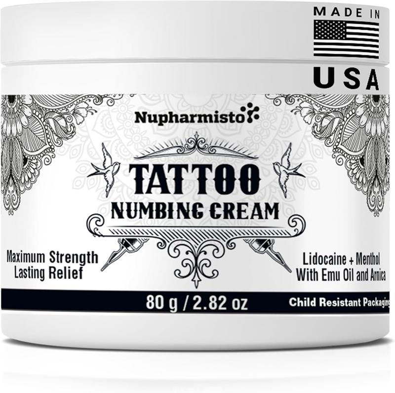 Tattoo Numbing Cream: Maximum Strength Lidocaine & Menthol for Long-Lasting Pain Relief During Tattoos, Piercings, and Waxing for All Skin Types