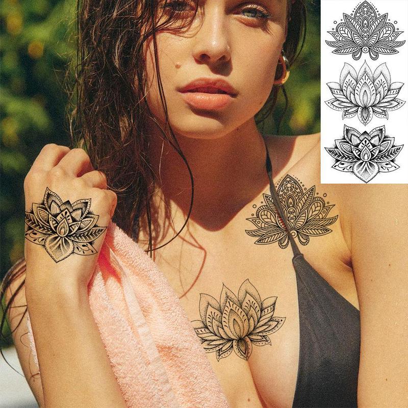 Vintage Lotus & Dreamcatcher Pattern Temporary Tattoo Sticker, 10pcs set Fake Tattoo Sticker, Body Art Decoration for Women & Girls