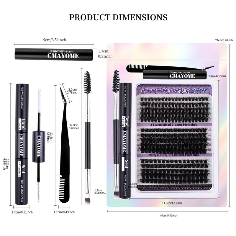 Segmented False Eyelashes Extension Kit, 270pcs box Curling Eye Lash with Lash Glue & Eyelash Brush & Eyelash Tweezers & Lash Remover, Summer Makeup, Christmas Gift