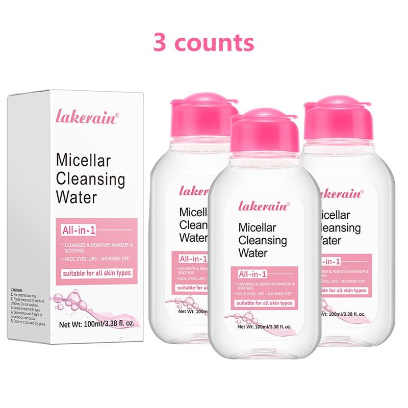 Micellar Cleansing Water, 3 Counts Gentle Makeup Remover, Deep Cleansing Makeup Remover, Facial Cleansing Product for Women & Men