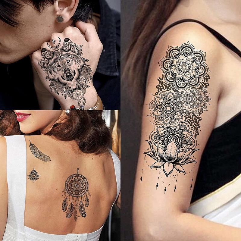 Vintage Lotus & Dreamcatcher Pattern Temporary Tattoo Sticker, 10pcs set Fake Tattoo Sticker, Body Art Decoration for Women & Girls