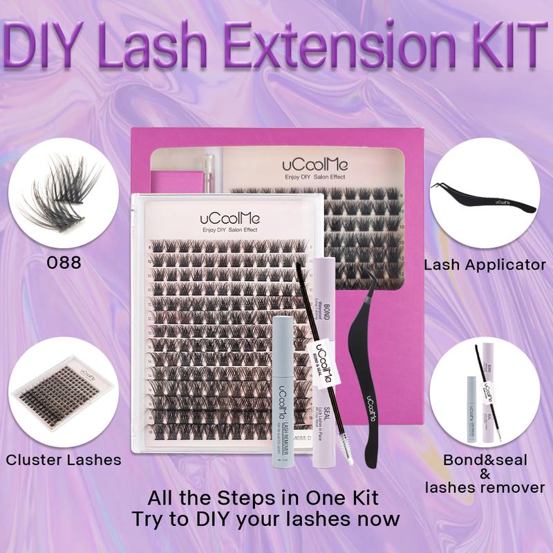 uCoolMe Lash DIY Extension Kit and Lash Clusters 8-18mm | Bond Seal and Remover Eyelash Makeup Eyelashes Cosmetic Lash Extensions Lash Extension Salon Thanksgiving gift