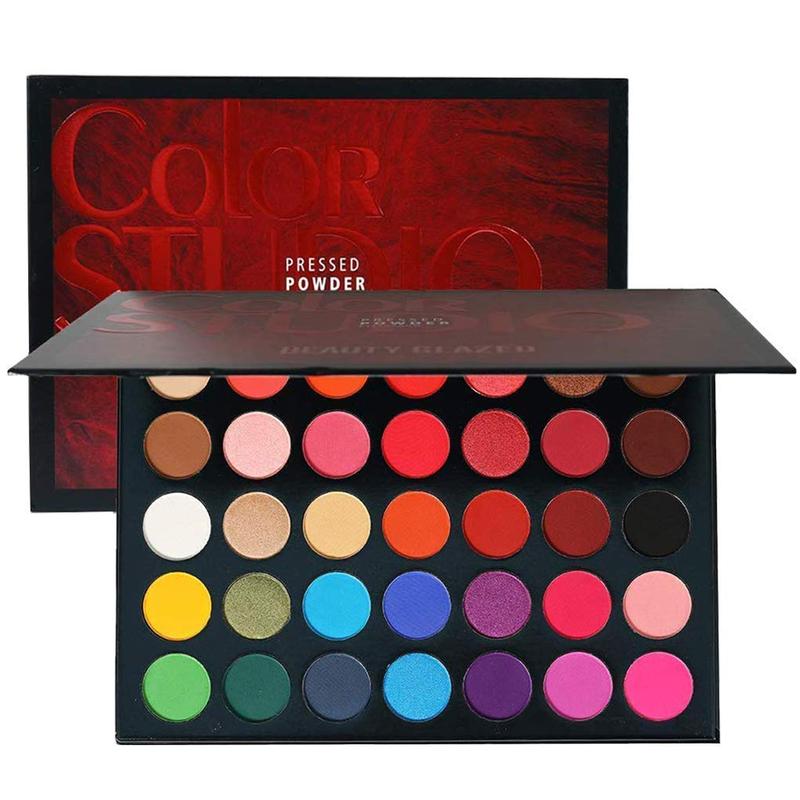 BEAUTY GLAZED 35 Pigmented Eyeshadows , Multi-Finish Matte and Shimmers Makeup , Waterproof Blendable Eye Makeup , Cruelty- Free Makeup Pallet