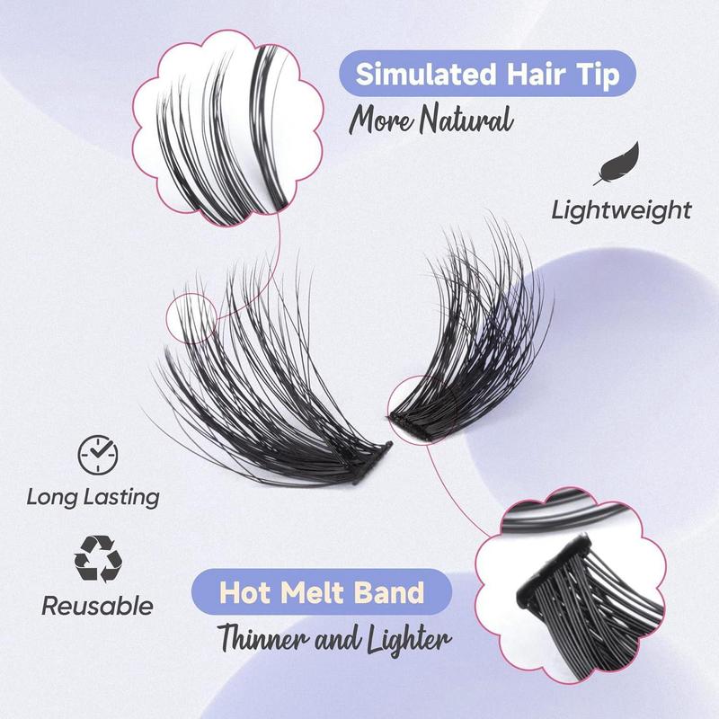 Summer Natural Look Lash Clusters Extensions Set, Fluffy False Eyelashes & Eyelash Tweezers & Eyelash Glue & Lash Remover, Doll Eye Lash Clusters, Professional Makeup Accessories for Women Back To School Lashes Extension Kit, Makeup Set