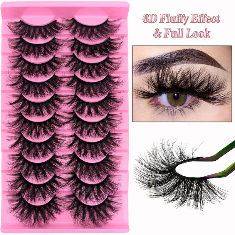 Fluffy Volumized False Eyelashes, 10 Pairs Wispy Fake Lashes for Women & Girls, Natural Curling Eye Makeup Strip Lashes for Eye Makeup Enhancement