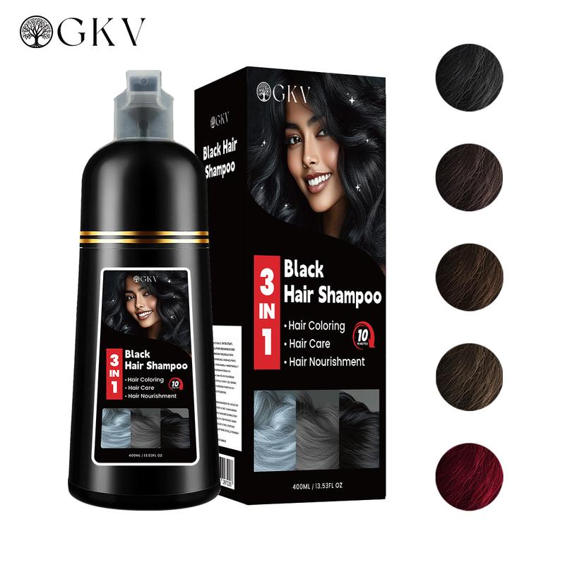 GKV 3 in 1 Hair Dye Shampoo - Various colors available,Herbal Ingredients Natural Shampoo, Natural Haircoloring, Plant Haircare, black hairdye