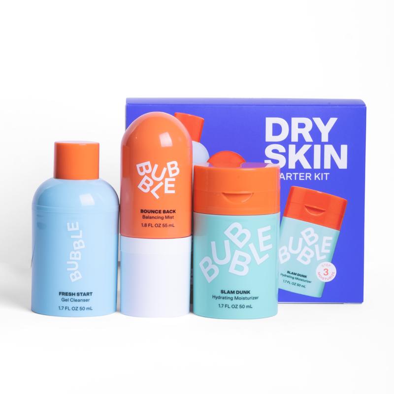 Bubble Skincare 3-Step Hydrating Routine Bundle for Normal to Dry Skin - 50ml Fresh Start Gel Cleanser, 55ml Bounce Back Toner, 50ml Slam Dunk Hydrating Moisturizer