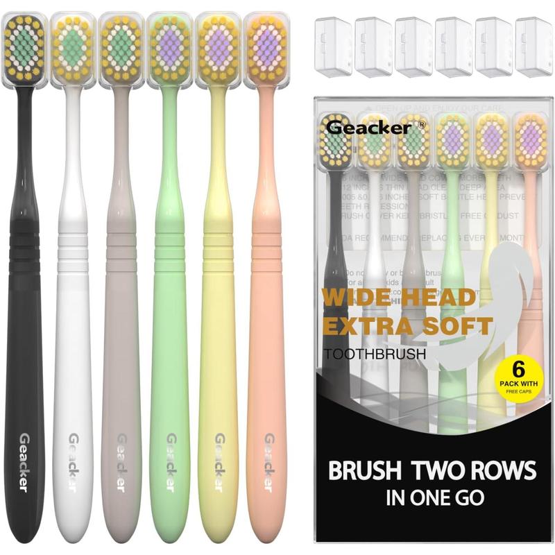 Extra Soft Toothbrush with Wide Head for Adults Sensitive Teeth and Gums, Ultra Soft Bristle Nano Travel Toothbrushes with 6 Toothbrush Cover, Multi-Color, 6 Count