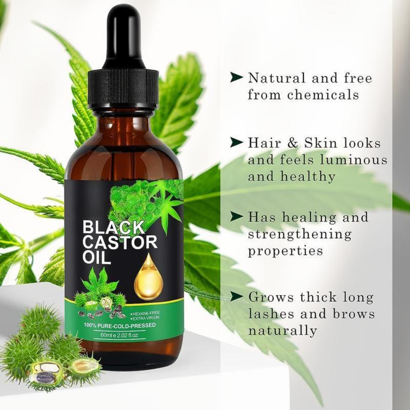 60ml Organic Jamaican Black Castor Oil – Cold Pressed in Glass Bottles for Hair, Skin, Face, Eyelashes, and Eyebrows – Pure Body Massage Oil