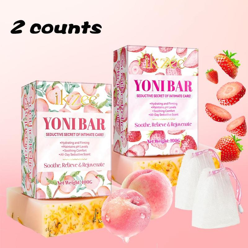 Peach and Strawberry Extract Soap, 2 4 Counts Deep Cleansing Skin Brightening Exfoliating Moisturizing Bath Soap, Body Wash & Soap for Adults