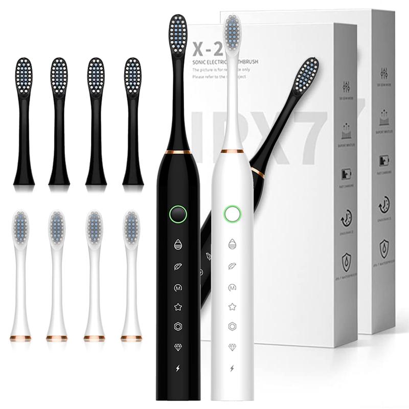 2 Pack Electric Toothbrush with 8 Brush Heads, IPX7 Waterproof 6 Modes 42000vpm with Smart Timers, Sonic rechargeable Toothbrush for Adults